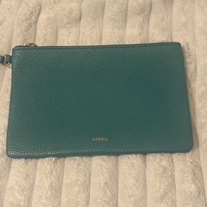 Fossil Teal Pebbled Leather Wristlet Clutch